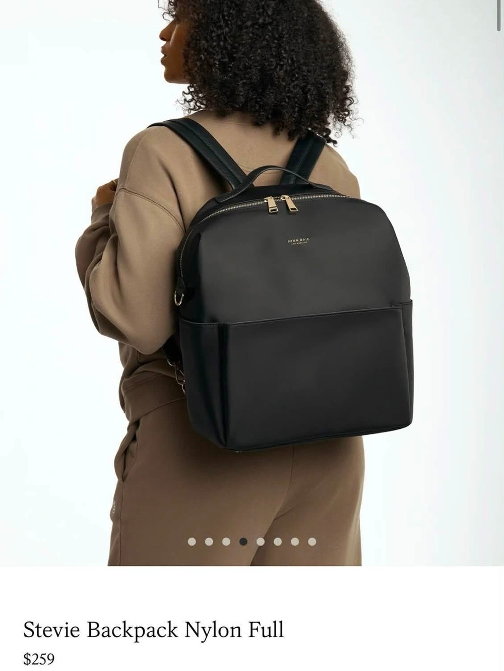 Stevie Black Nylon Backpack with Gold Accents
